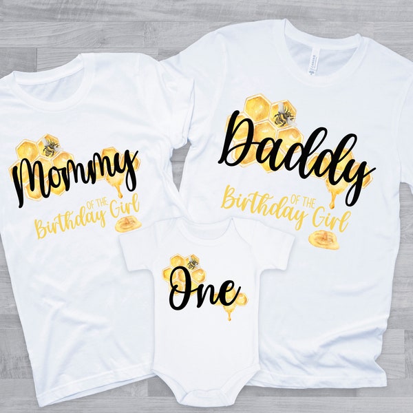 1st Bee-day matching Family Shirts - bumble bee birthday, mommy bee daddy bee, yellow black, bee first birthday, bee family shirts