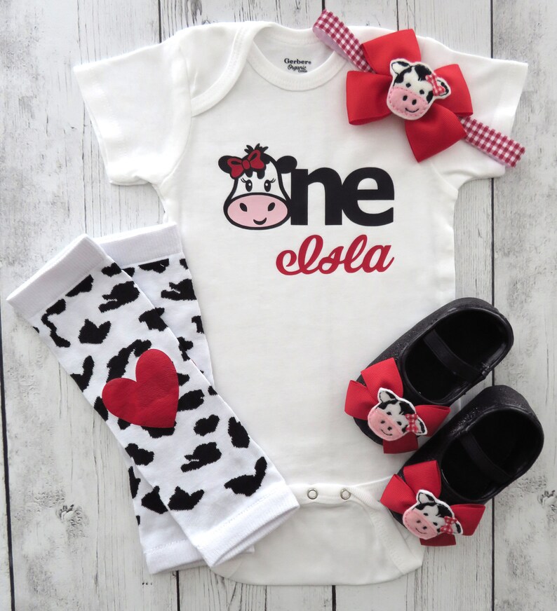 girl first birthday outfit Barnyard Animal First Birthday Outfit in Red Gingham cow headband cow outfit farm animal barnyard