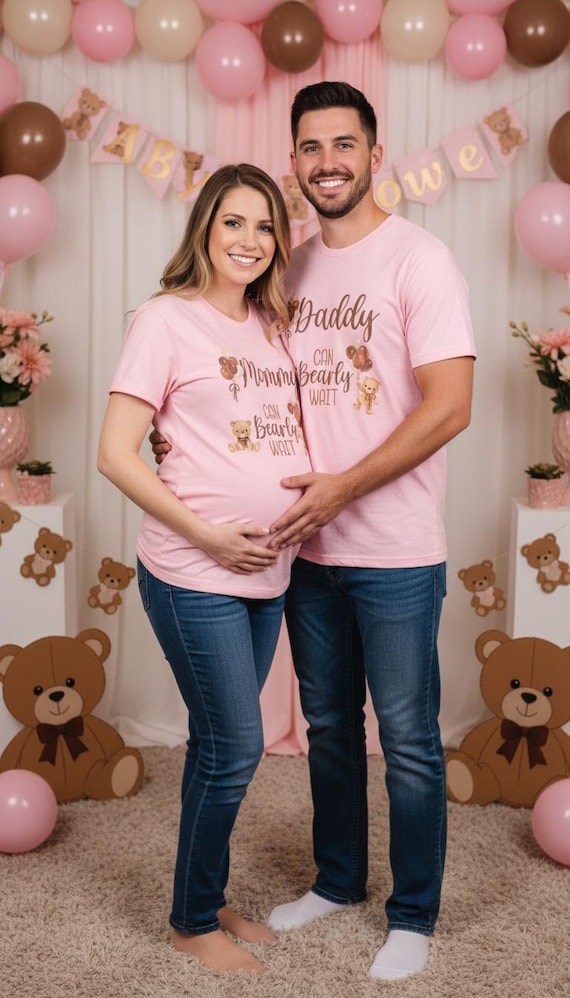 Can Bearly Wait Pink Baby Shower Shirts - Girl Baby Shower, Mom