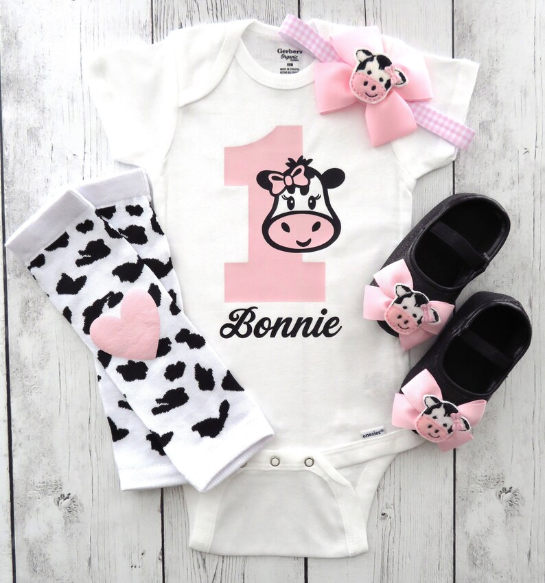 Download Cow 1 Birthday Onesie in light pink for baby girl barnyard ...