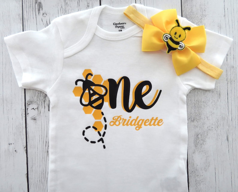 Bumble Bee First Birthday Onesie in yellow and black first | Etsy