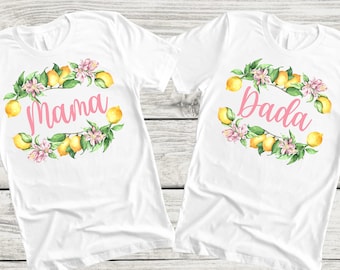 Pink Floral and Lemons Family T-Shirts for Baby Shower OR Birthday - pink lemonade, lemon baby shower, citrus, pink lemonade birthday girl