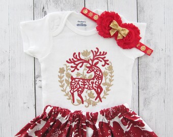 Reindeer Christmas Outfit - First Christmas, girl christmas dress, Christmas photos baby, holiday party dress, christmas gift