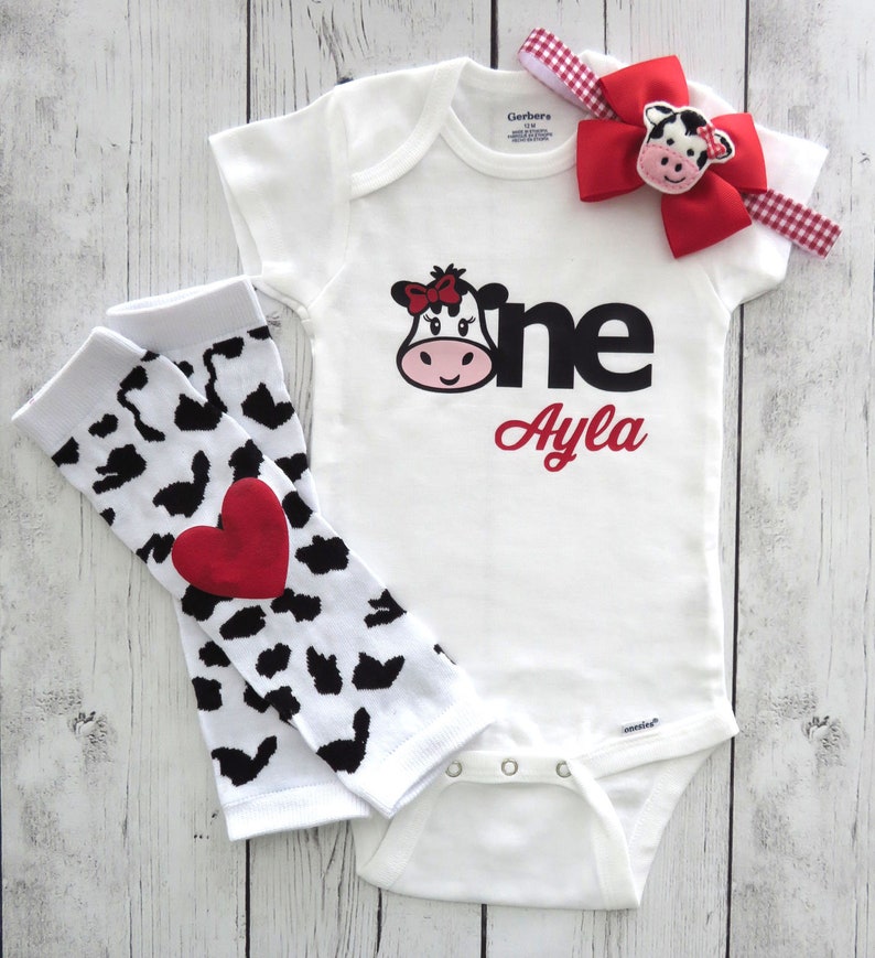 Download Cow One First Birthday Onesie in red for baby girl with | Etsy