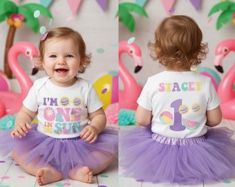 Camiseta de cumpleaños para niña con fiesta en la piscina ONE in the Sun - chapoteo, chapoteo, body para primer cumpleaños, cumpleaños de verano, un año, fiesta en la piscina
