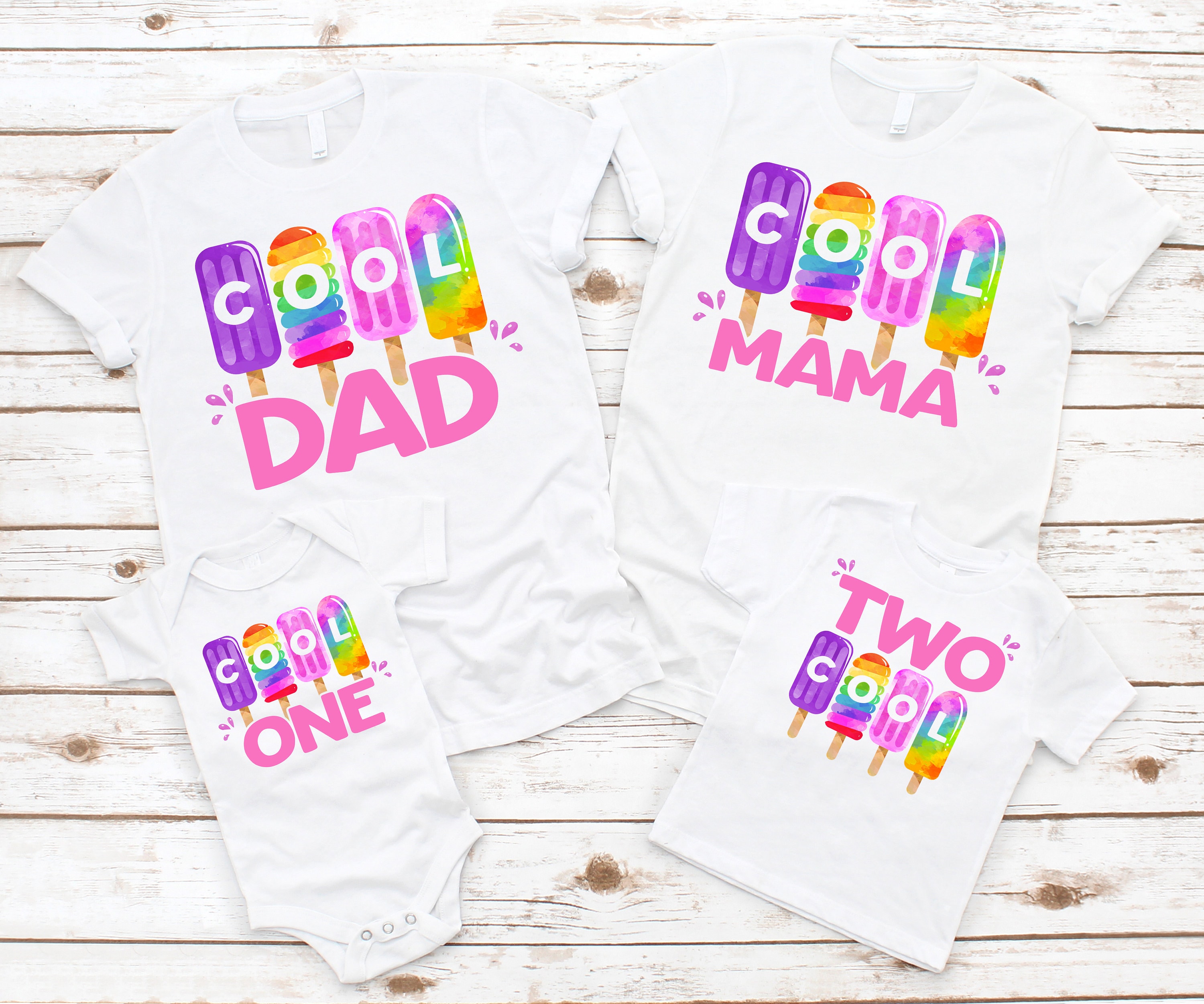 Eis am Stiel Geburtstags Familie Shirts - 1. Geburtstag Mädchen, coole, Eis Geburtstag Thema, erste Geburtstagskind, rosa lila Eis am Stiel, Sommer