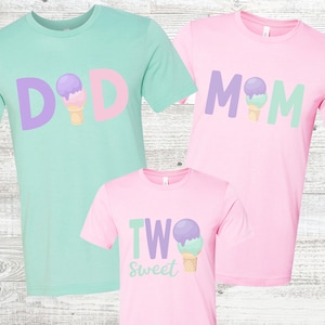 Ice Cream 2nd Birthday matching Family Pink and Mint Shirts - two sweet birthday girl, ice cream family shirts, mom dad nana, pastel