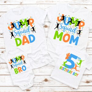 JUMP! Birthday Family Shirts - trampoline park birthday, neon jump glow, mom dad nana bro, glow in dark, bounce house, birthday party boy