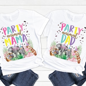 Party Animal Birthday Family Shirts - safari animal birthday girl, mom dad sister, giraffe zebra lion elephant, zoo animal party, wild mama