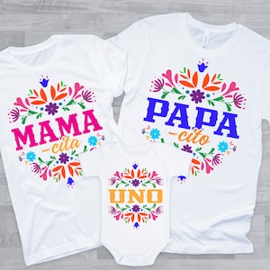 First Fiesta Birthday Family Shirts - uno birthday girl, mama cita abuela tia tio, taco bout turning one, cactus sombrero, mexican floral