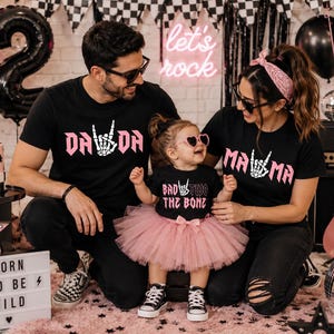 Bad TWO the Bone Birthday Family Shirts - 2nd birthday girl, rock n roll birthday theme, rock on skeleton hand, two year old, born two rock image 1