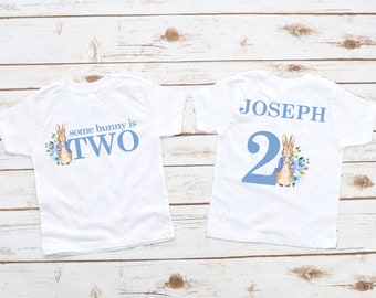 Peter Rabbit 2nd Birthday Boy Shirt - second birthday, bunny rabbit outfit, easter birthday shirt, traditional, blue bunny, some bunny