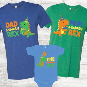 Dino 1st Birthday matching Family Colored Shirts - Dinosaur 1st birthday boy, mommy saurus daddy saurus nana saurus, roar im one, dino boy