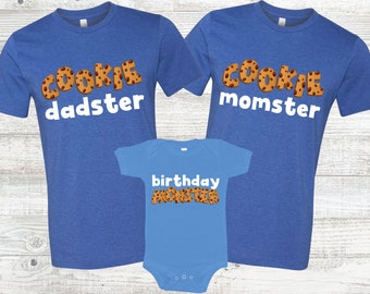 Birthday Monster and Matching Blue Family Shirts - blue cookie 1st birthday, cookie momster and dadster, birthday boy, birthday girl