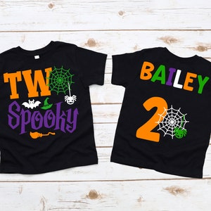 Two Spooky Birthday Tee Shirt - 2nd birthday boy or girl, boo is two, second birthday, halloween birthday girl or boy, two year old