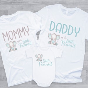 Elephant Family T-Shirts for Boy Baby Shower - little peanut, blue elephant, mom dad grandma grandpa sister aunt, baby shower shirts boy