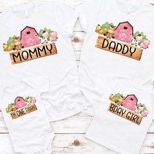 Pink Farm Animal Birthday with Matching Family Shirts -barnyard 1st birthday girl, mom dad grandma, pink barnyard birthday girl, baby shower