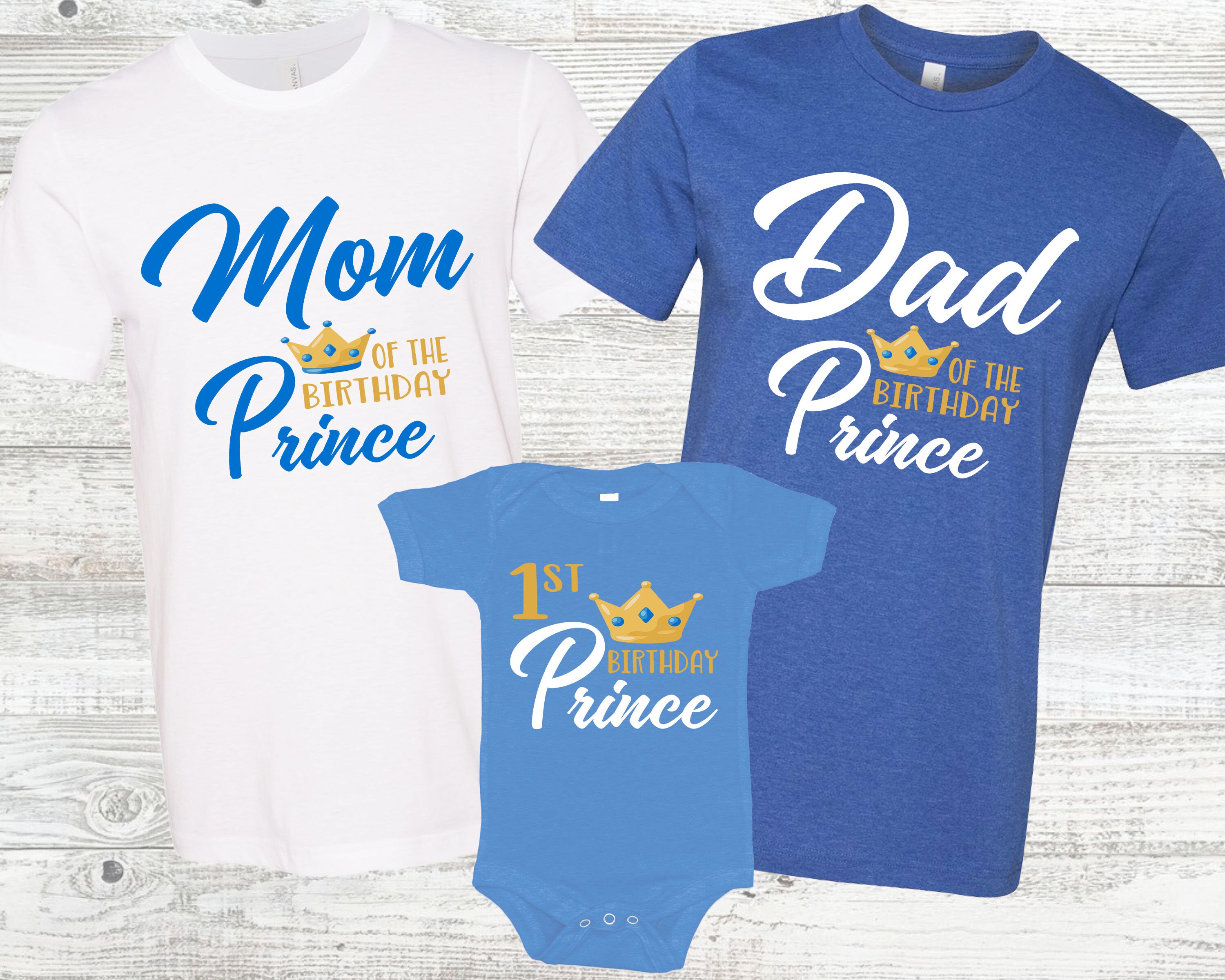 Primer cumpleanos del Principe con camisas familiares a juego principe de oro azul 1er cumpleanero mama papa abuela abuelo hermano hermana tia corona Etsy Espana