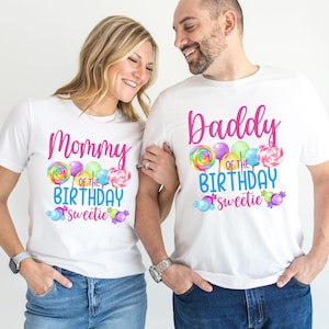 Candy Themed Birthday Family Shirts - candyland, birthday girl, lollipop, birthday sweetie, mommy daddy grandma auntie, hot pink blue