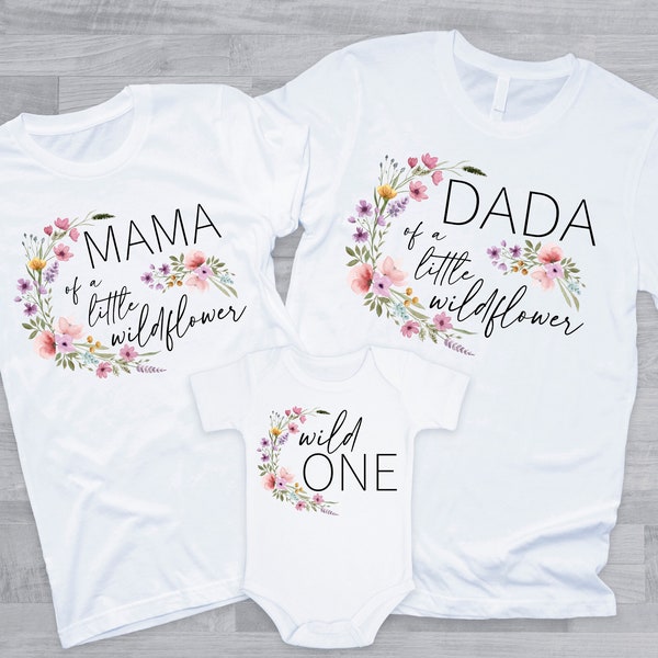 Chemises de famille d'anniversaire de fleurs sauvages - une fille sauvage d'anniversaire, maman papa nana frère tante, anniversaire floral fleur, fleurs sauvages bohèmes, 1er anniversaire