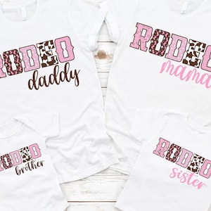 Rodeo Cowgirl Birthday Family Shirts - light pink cowgirl birthday, pink brown, mama daddy nana brother, wild west, first rodeo girl