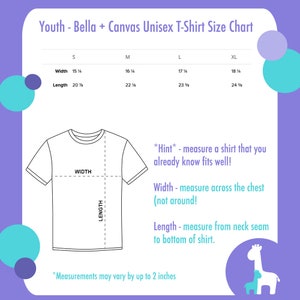 Puede incluir: Una tabla de tallas para camisetas unisex para ni&ntilde;os, que muestra las medidas en pulgadas para el ancho y la longitud. La tabla incluye las tallas S, M, L y XL. Un diagrama muestra c&oacute;mo medir una camiseta para el ancho y la longitud.