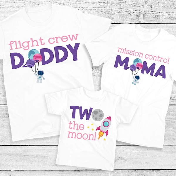 Outer Space Girl Geburtstags-Shirts für die Familie - ZWEI der Mond, Houston, wir haben ein zwei Jahre altes Astronauten-Geburtstagskind, rosa, lila