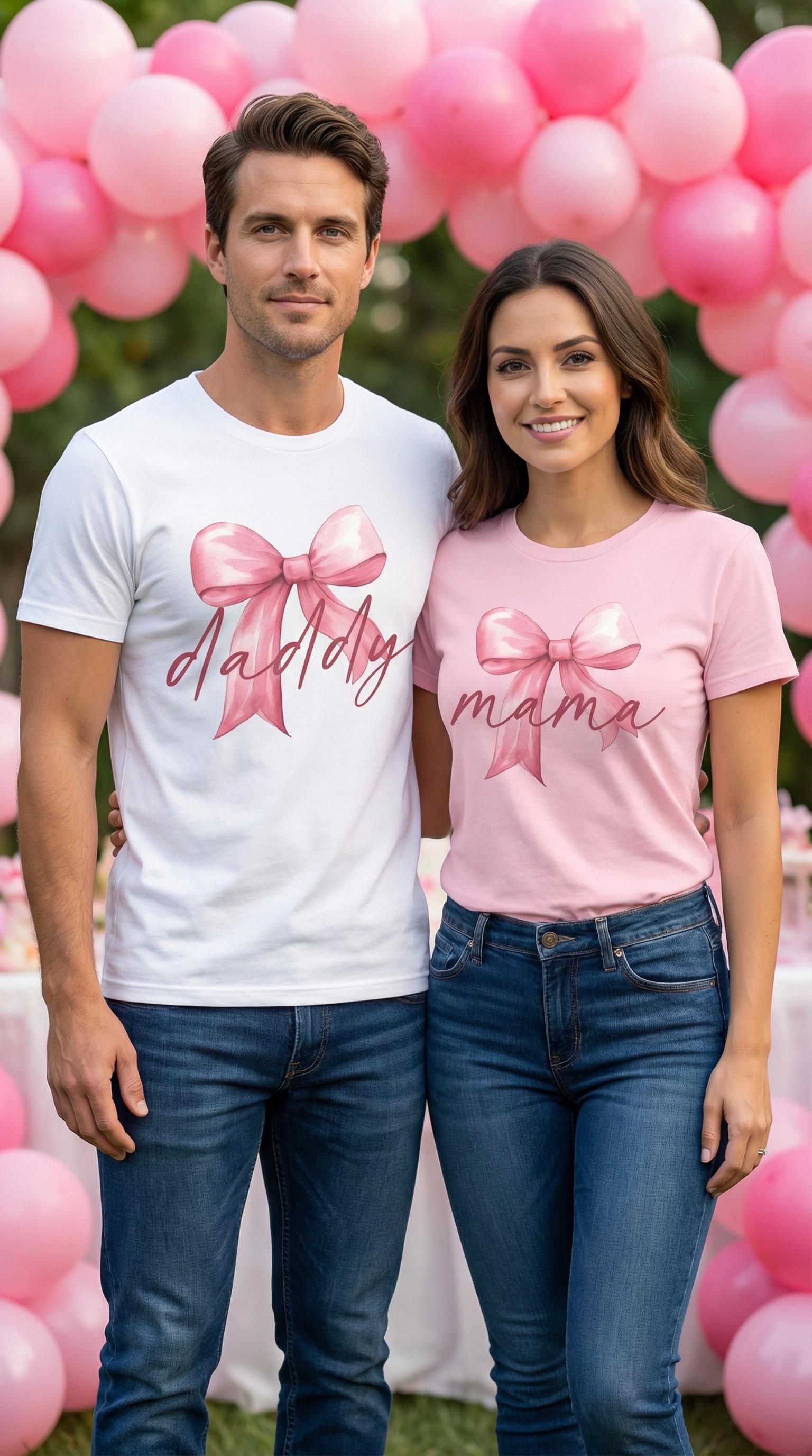 トップス merry jenny bon bon ribbon shirt pink Pink Bow Birthday or Baby Shower Family Shirts - Minimalist Pink