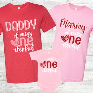 Pink and Red Valentine&#39;s Birthday Shirts - our sweethearts birthday, mommy daddy grandma sister, pink and red, miss ONEderful, heart bday