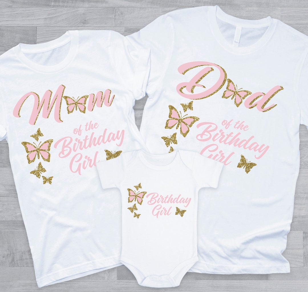 Butterfly Birthday Family Shirts Floral 1st Birthday Girl Mom Dad Nana Sister Pink and Gold Butterfly Floral Butterfly Birthday Girl Etsy