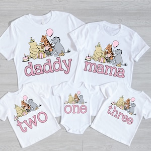 Classic Winnie the Pooh Birthday Shirts - matching family of the bday girl, vintage winnie pooh, mom dad grandma brother, pooh hunny piglet,