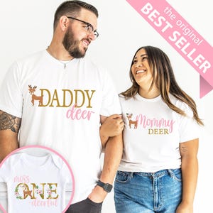 Miss ONE-deerful Family T-Shirts for her 1st Birthday Party - one deer ful bday girl, woodland 1st birthday girl, mama deer papa deer