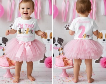 Lets Pawty Birthday Girl Shirt - 2nd birthday outfit, pawty dogs birthday theme, second birthday shirt, two year old girl, pink dog theme