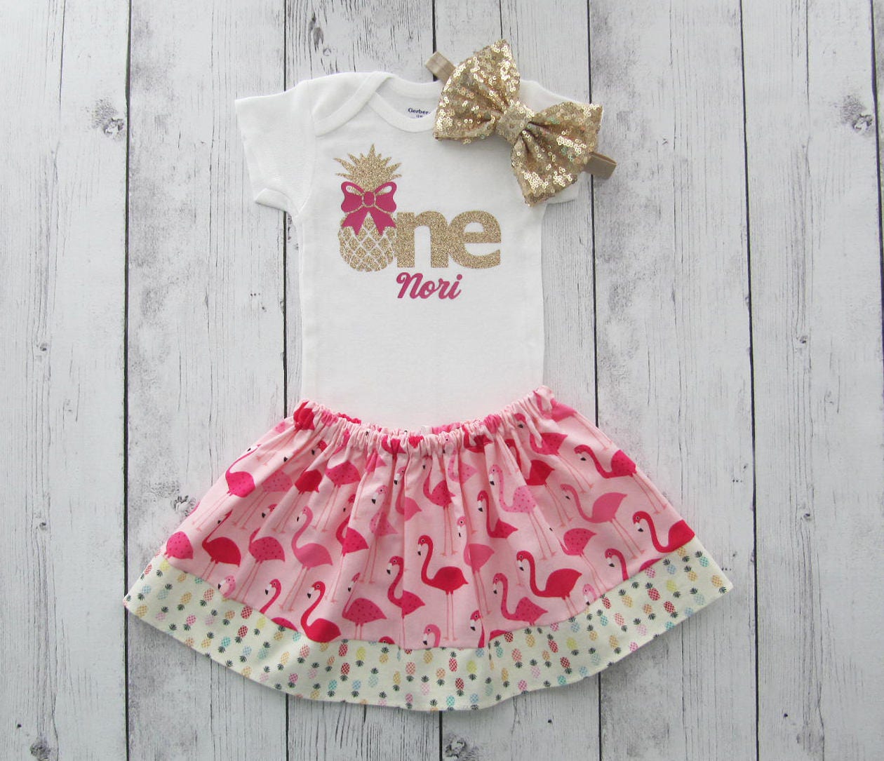 Flamingo Pineapple First Birthday Oufit in Pink and Gold Etsy