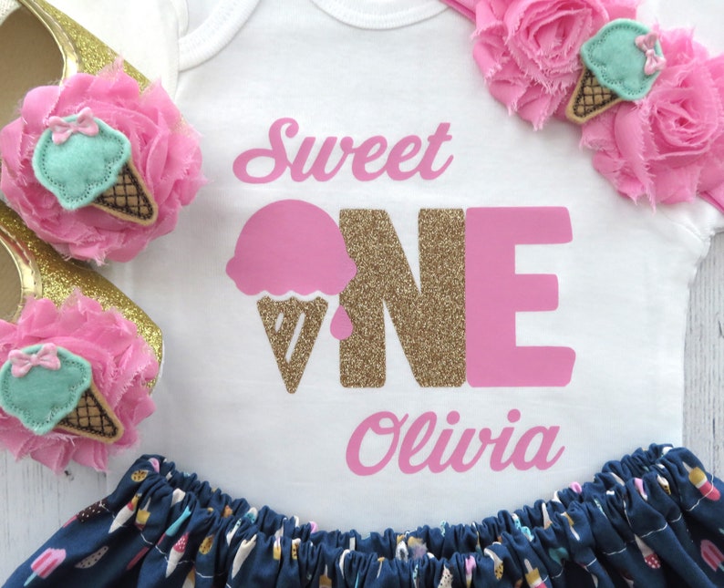 girl1st birthday outfit girls ice cream first birthday girls pink and gold ice cream 1st birthday outfit girls personalized 1st birthday