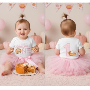 Camiseta o mono de cumpleaños de Cutie Pie: atuendo de primer cumpleaños para niña, otoño de Acción de Gracias, un año, tema de pastel para el primer cumpleaños, pastel de cariño
