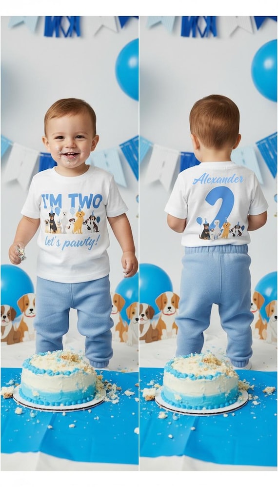 Lets Pawty Birthday Boy シャツ - 2歳の誕生日の衣装、Pawty Dogsの 