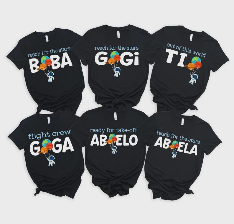 Outer Space Birthday Shirts for Family - 4 & out of this world, 3 is a blast, two the moon, 1st trip around sun, houston we have, astronaut image 8