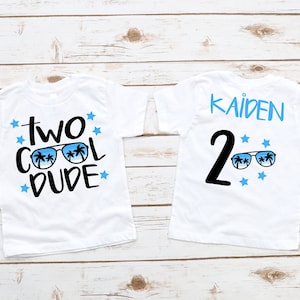 Zwei coole Dude Geburtstags-Jungen-Shirt in Blau-2.Geburtstags-Jungen-Outfit, cooler Typ Geburtstag, Sonnenbrille, zweiter Geburtstags-Dude, Flieger, zwei Jahre altes,
