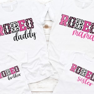 Rodeo Cowgirl Birthday Family Shirts - hot pink cowgirl birthday, pink black, mama daddy nana brother, wild west, first rodeo, howdy yee haw