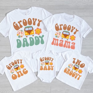 Groovy Retro Family Shirts - baby shower or birthday, groovy one, two groovy, groovy baby, of the birthday girl, gender neutral, woodstock