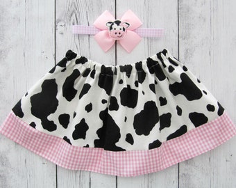 Cow Skirt for baby girl - cowgirl skirt, barnyard birthday, cow birthday, cow halloween costume, cow skirt girl, baby girl skirt, cow pink