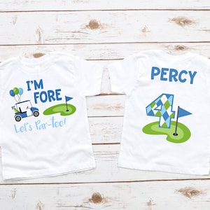 Im Fore, Lets Par-Tee! Koszulka urodzinowa dla chłopca - golfowe drugie urodziny, niebiesko-zielony argyle, golfowa koszulka urodzinowa dla chłopca, motyw imprezy golfowej