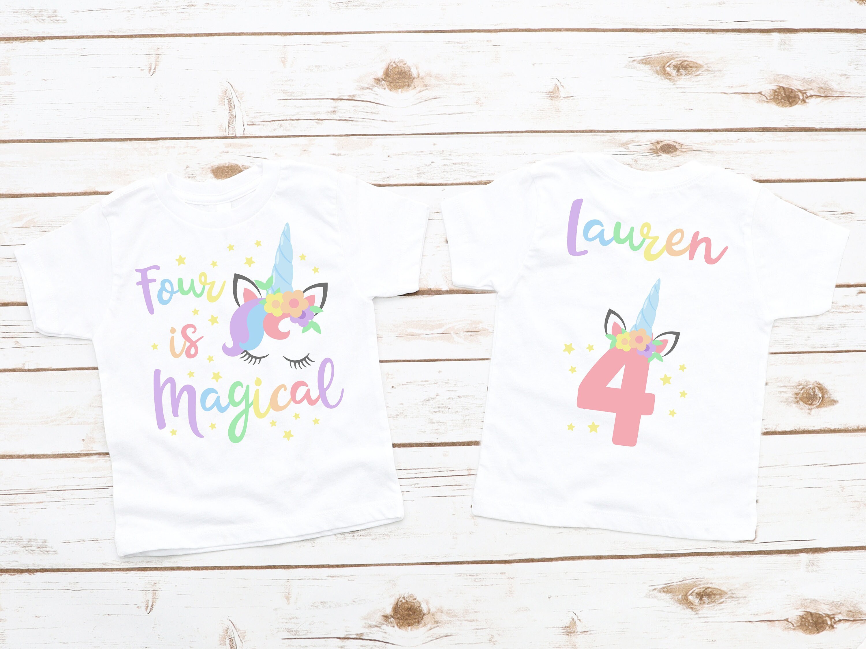 Bolsa de tela con la obra «I'm 4 unicorn birthday 4 años cumpleañero  camiseta idea de regalo cuarto cumpleaños niña» de Jelisandie