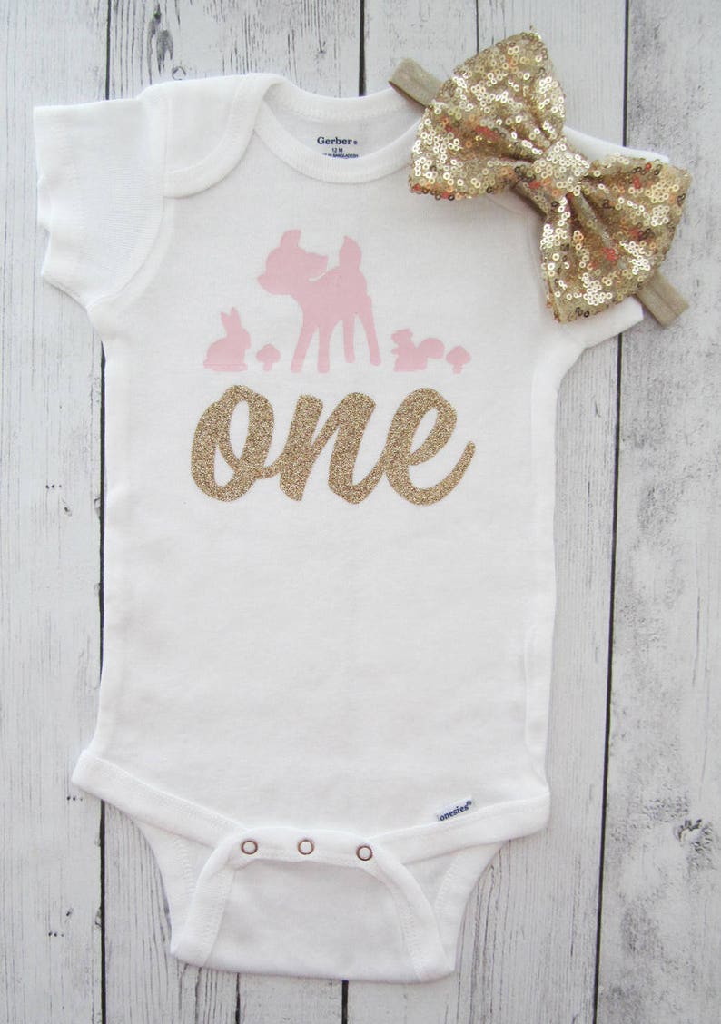 OneDEERful birthday theme woodland birthday girl Little Deer First Birthday Outfit in pink and gold our little dear is turning one