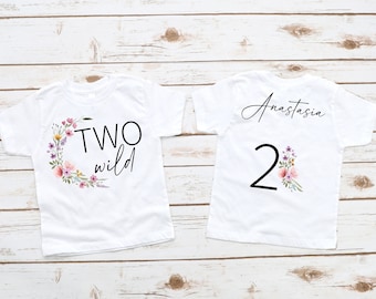 2歳の誕生日Tシャツ - 2歳の誕生日シャツ、ワイルドフラワーの誕生日、2歳、ボヘミアン風ワイルドフラワー衣装