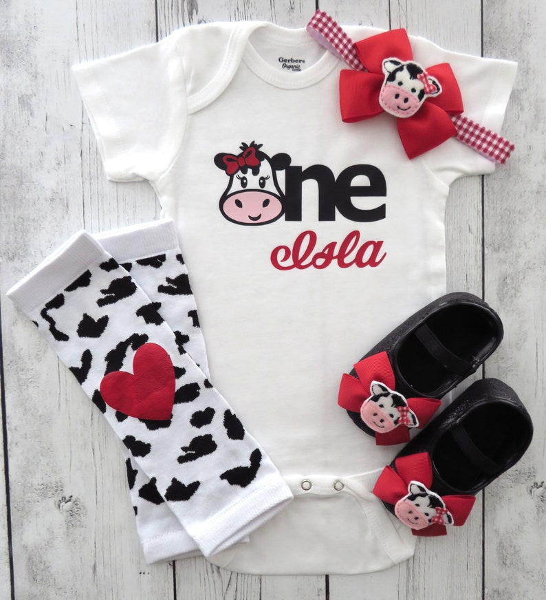 Download Cow One First Birthday Onesie in red for baby girl with | Etsy