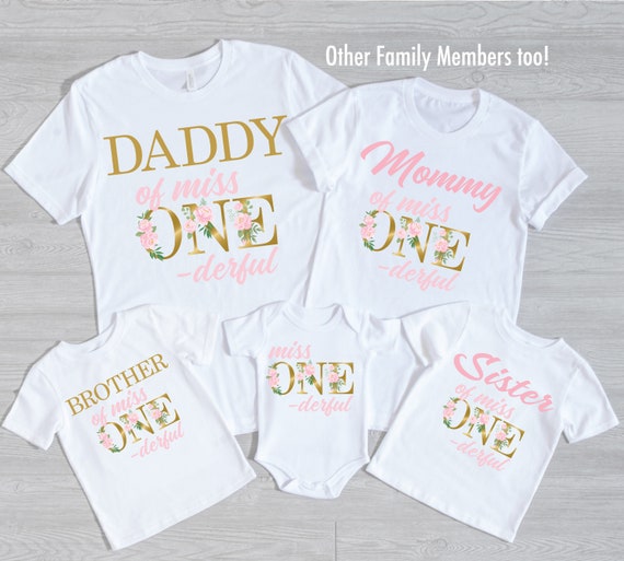 Miss One derful Birthday Family Shirts Floral 1st Birthday Girl