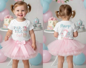 Camiseta para niña de segundo cumpleaños: té para dos, camiseta para el segundo cumpleaños, cumpleaños a la hora del té, Let's partea, jardín inglés, niña de dos años