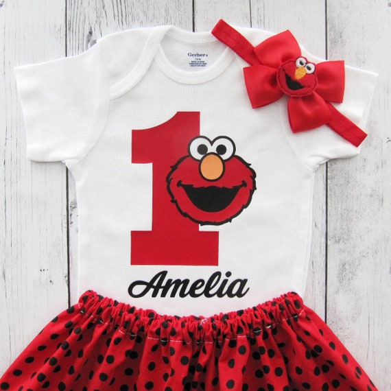 Elmo First Birthday Outfit Red Black Elmo Birthday Girl Etsy